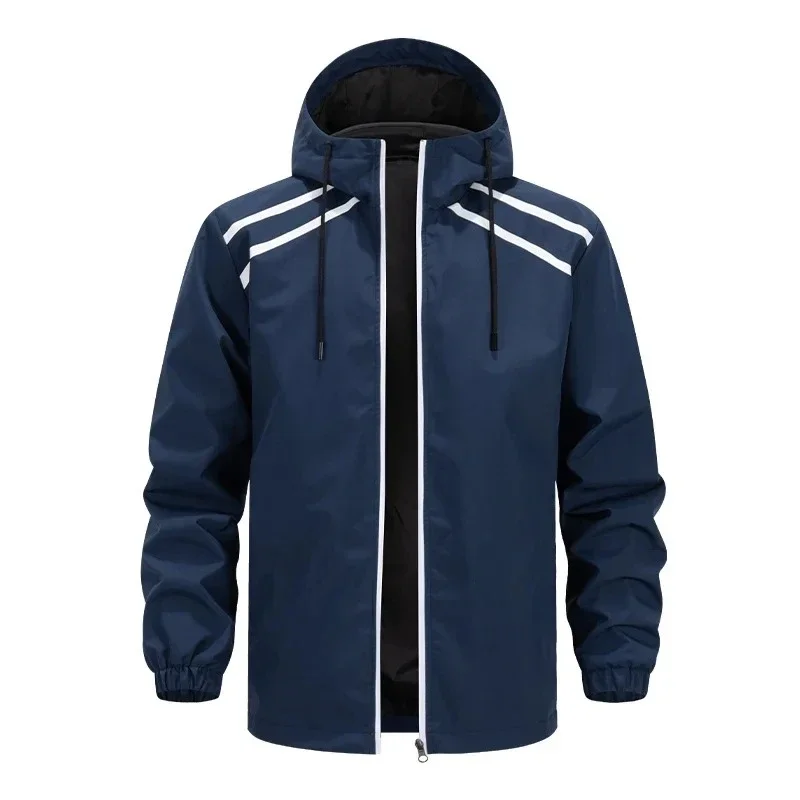 Spring Autumn Men's Sporty Hooded Coat Outdoor Casual Loose Versatile Trendy Reflective Striped Durable Hooded Jacket Men's Tops