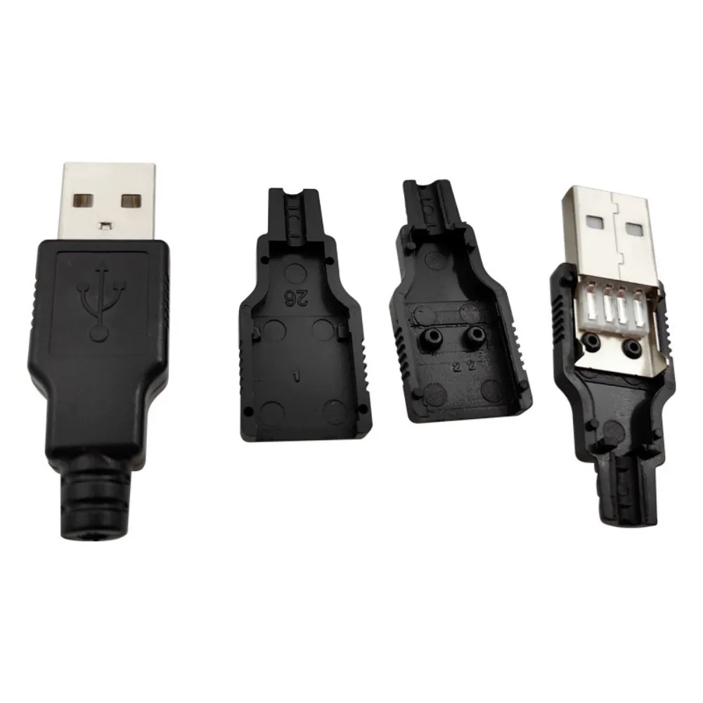 Conector de enchufe USB tipo A con cubierta, plástico negro, 4 pines, macho, con funda, DIY