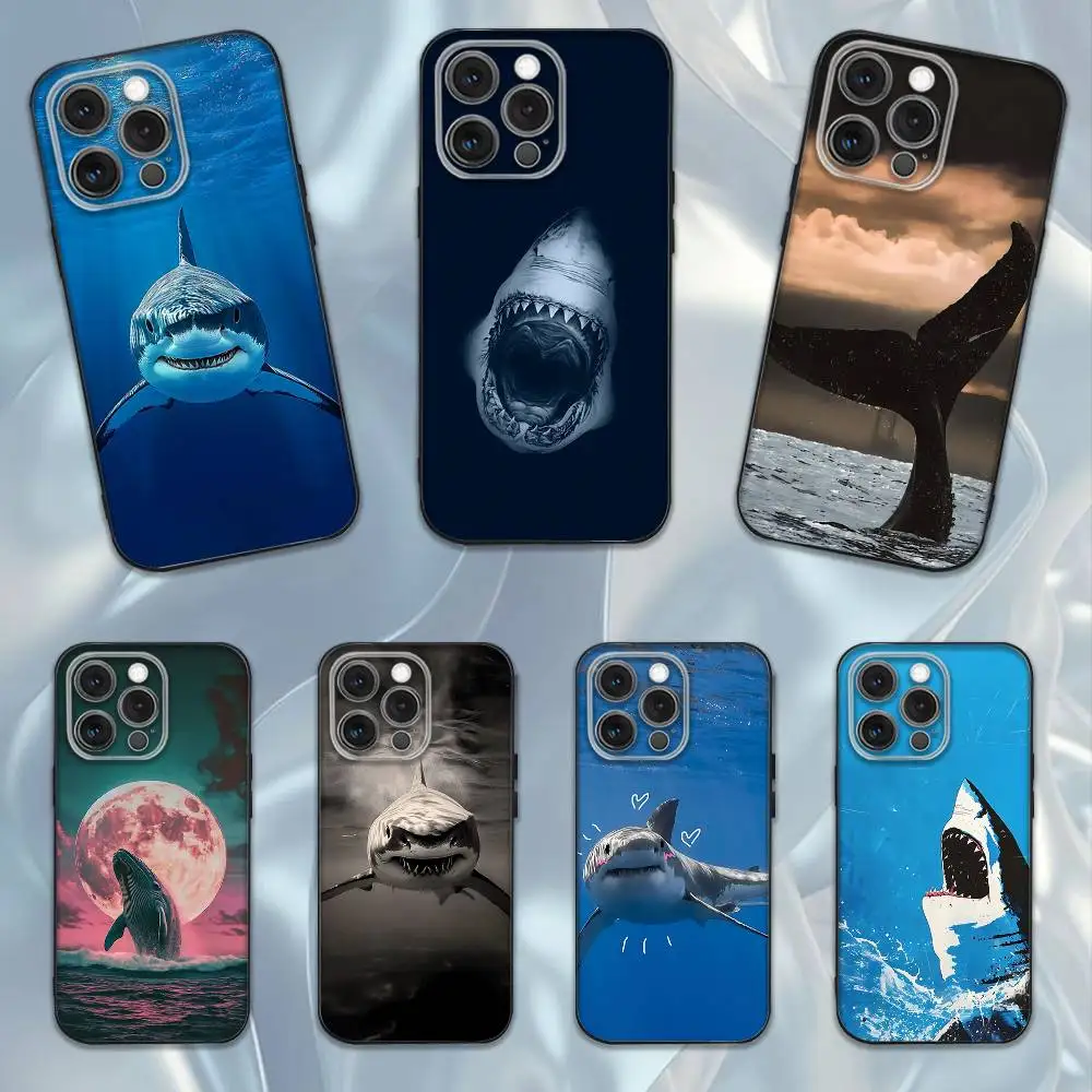 

Shark Giant Creature Phone Case For iPhone 16e,16,15,14,13,12,11,Pro,X,XS,Max,XR,Plus,Mini Soft Black Cover