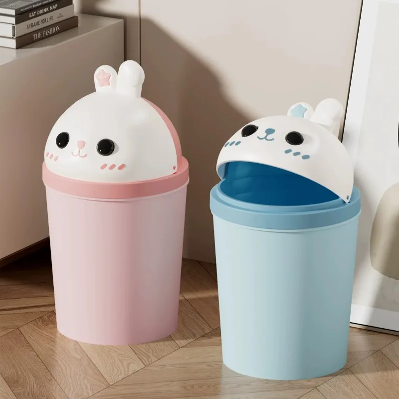 Trash Can Cute Bedroom Female Cartoon with Lid Bathroom High Value Large Capacity Household 2026 New Model Cubo Basura Cocina