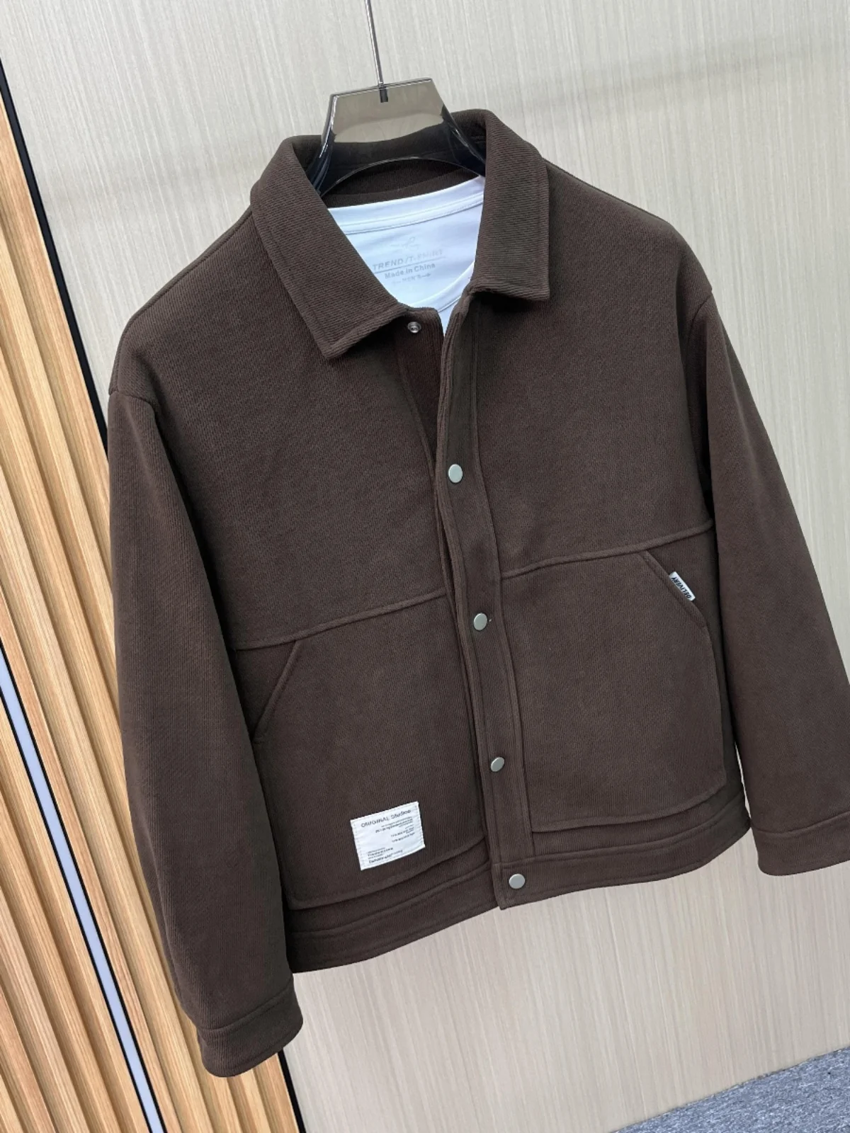 

Men's Thiened Cotton Autumn Winter Jaet Sli European Velvet Warm Outerwear Youth Modern Wind Long Sve Stand Fit