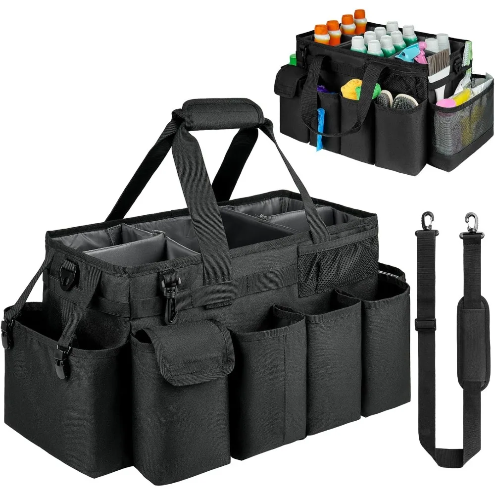 

Extra Large Cleaning Caddy Bag with Handle, Multi-Pocket Organizer for Housekeepers in Black