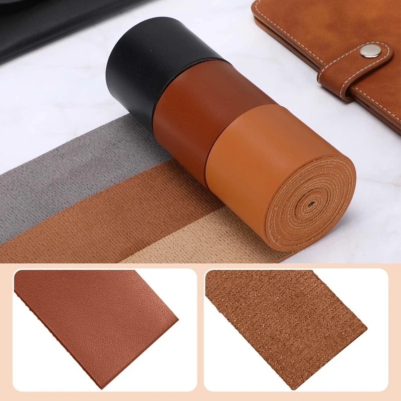 3 Rolls Leather Strap Leather Belt Strips Flat Leather Straps Single Sided Faux Leather Strips 78.7 Inches Long For DIY