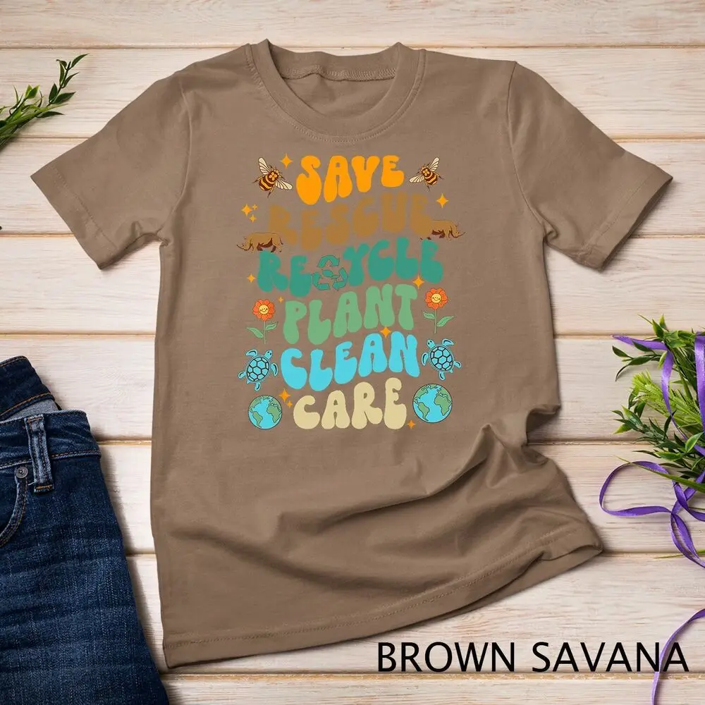 Retro Groovy Save Bees Rescue Animals Recycle Fun Earth Day Unisex T-shirt