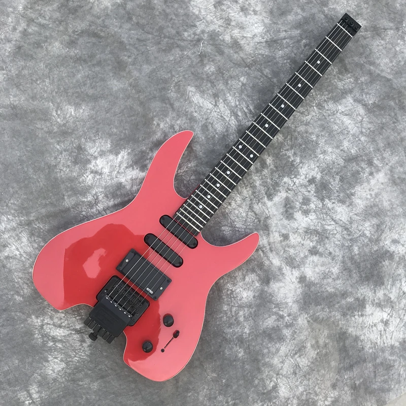 Guitarra eléctrica portátil de Metal, instrumento musical sin cabeza, colores rojos, 6 cuerdas, se puede personalizar con cualquier estilo