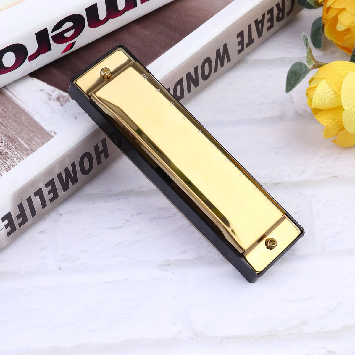 

Harmonica Professional Golden 10 Hole for Beginner Students Musicians Educational Harmonica