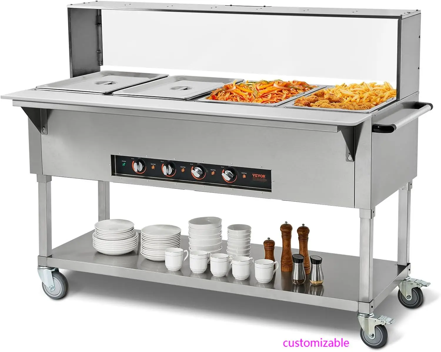 

4-Pan Commercial Food Warmer, 4 x 20.6QT Electric Steam Table, 2000W Professional Buffet Catering Food Warmer