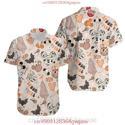 Mickey Minnie Party Halloween Hawaiian Shirts Men's Women's Summer Short Sleeve Button Shirts Disney Casual Beach Shirt Tops