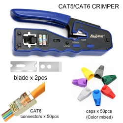 Pince à sertir rj45, outil réseau, pinces à dénuder catinspectés, pinces à presser, connecteurs de câble Ethernet lan + capuchons cat6 stp