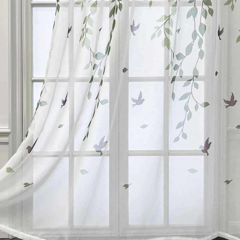 Field Green Vine Elegant Embroidered Transparent Sheer Tulle Curtain,Blinds,Bedroom,Living Room,Modern Home Decoration,Children