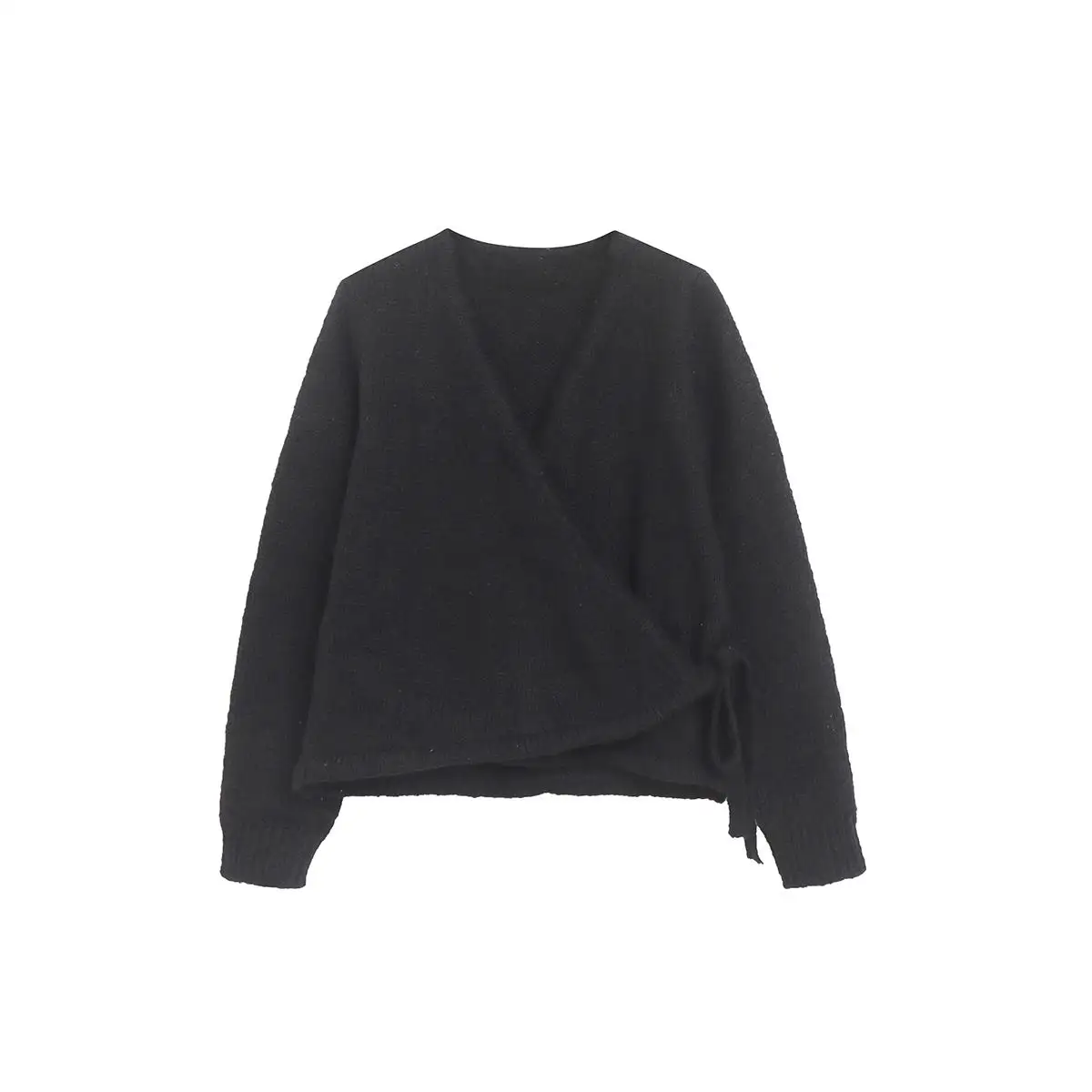 

Knitted Open Cardigan Asymmetrical Wrap Belt Design Sensation Small ence Cross Collar Autumn Winter Korean Sle Top