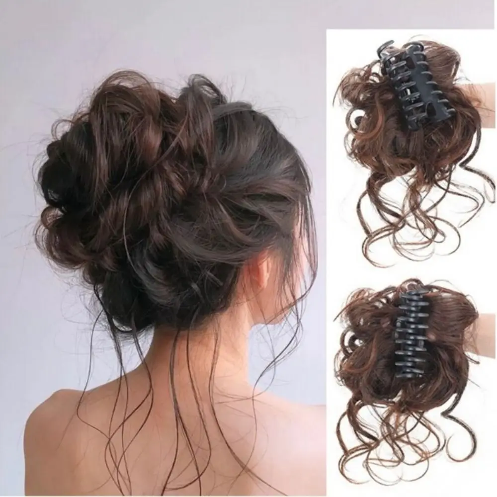 Brown Updo Hairpiece Female Women Clip in Messy Curly Hair Bun False Hair Pieces Synthetic Hair Bun Long Beard Chignon