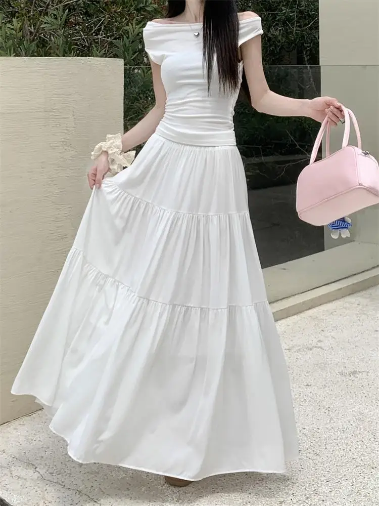 Women Sweet Cake Skirt Autumn Trend High Waist Pleated Skirt Casual Elegant All-Match Solid A-line Big Swing Double Layer Skirt