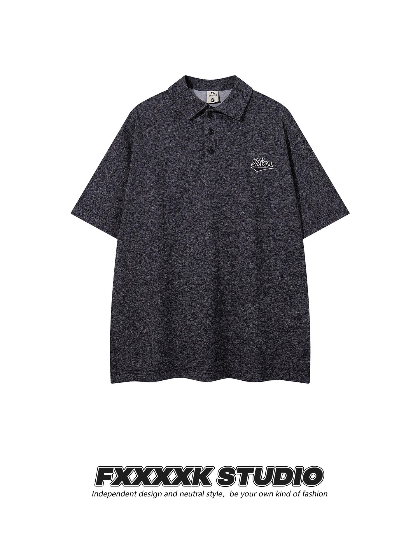 

Loose Fit ort Sve T-irt Embroidered Lettering Collared irt Casual Sle Breathable Cotton Polyester Blend