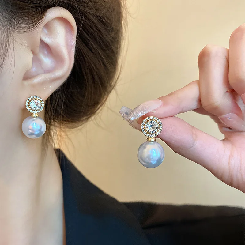 gold-plated Pearl Zircon Earring for Women Girl Party Gift Circular Temperament Banquet Jewelry