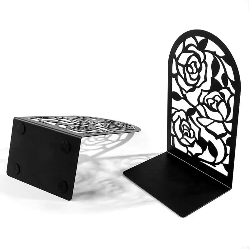 Sturdy Metal Bookends With Not Slip Base Floral Design For Home Office And Study Room 