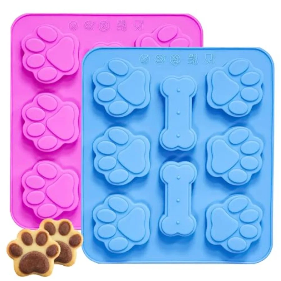 

2 Pack Silicone Molds with Puppy Dog Paw and Bone Shaped 2 in 1 Reusable Non-Stick Ice Cube Trays and Flexible Candy Chocolate