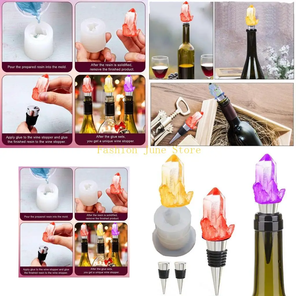 N5KA Crystal Wine Bottle Stopper Mold with 5Pcs Wine Stoppers Epoxy Casting Molds