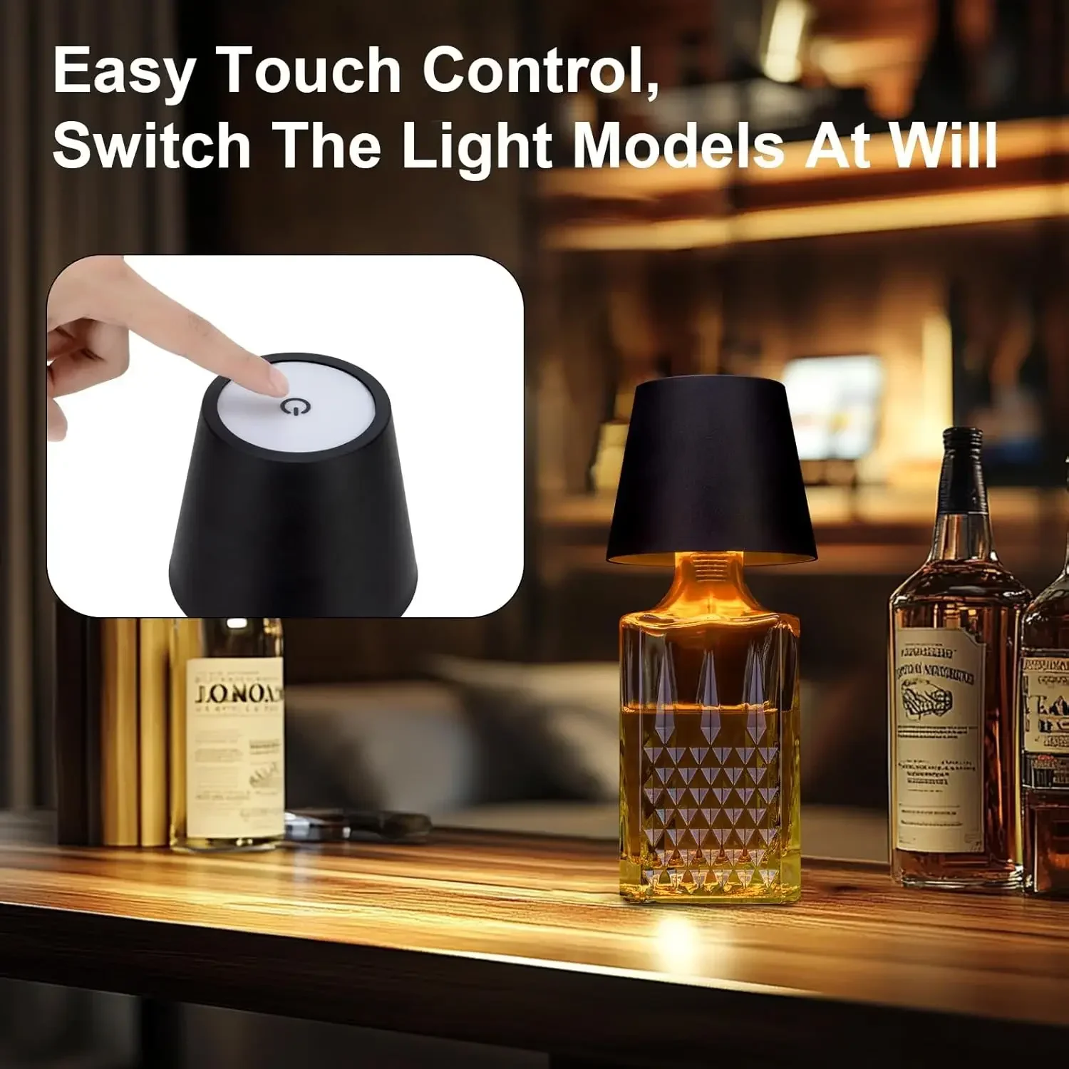 Lumiwine RGB Touch Bottle Lamp - 20 Color Wireless LED Light For Home Decoration (Black)