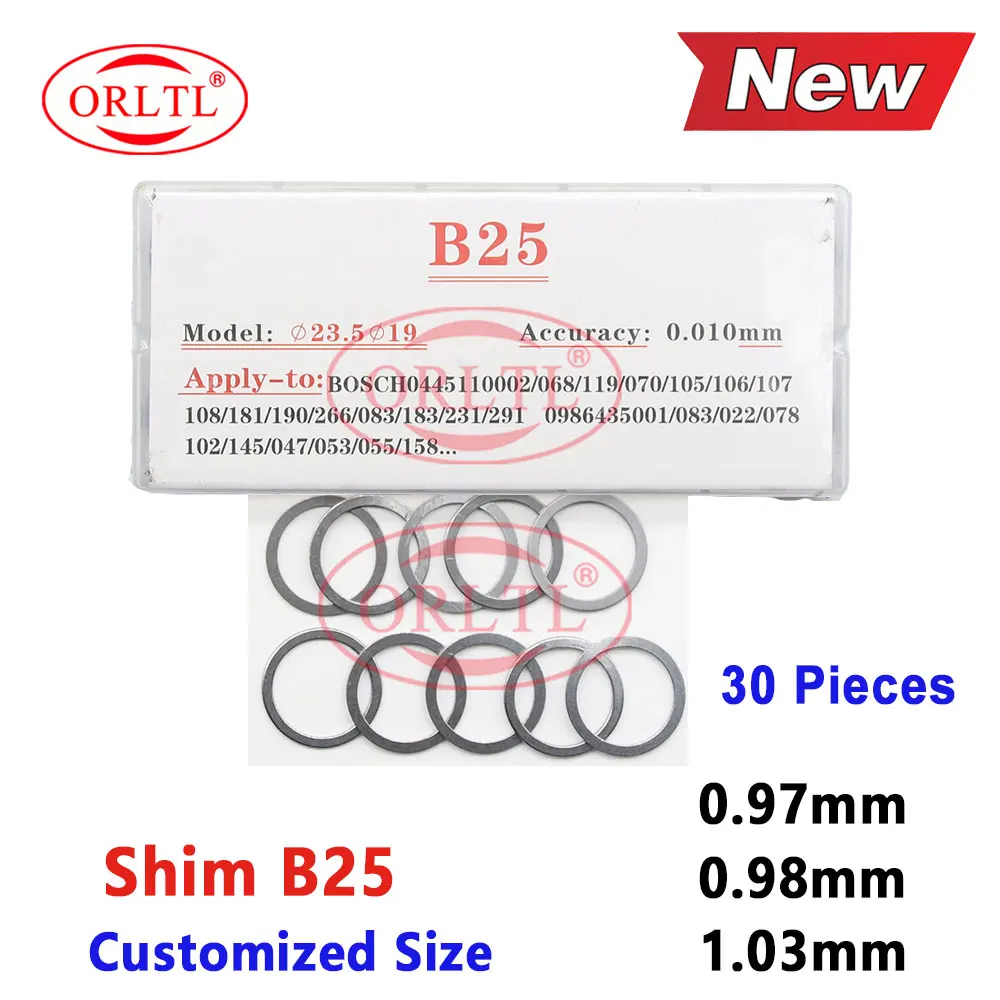 0.97 0.98 1.03mm 30PCS B25 Shim Injector Nozzle Adjustment Gasket Shims B25 Customized Size