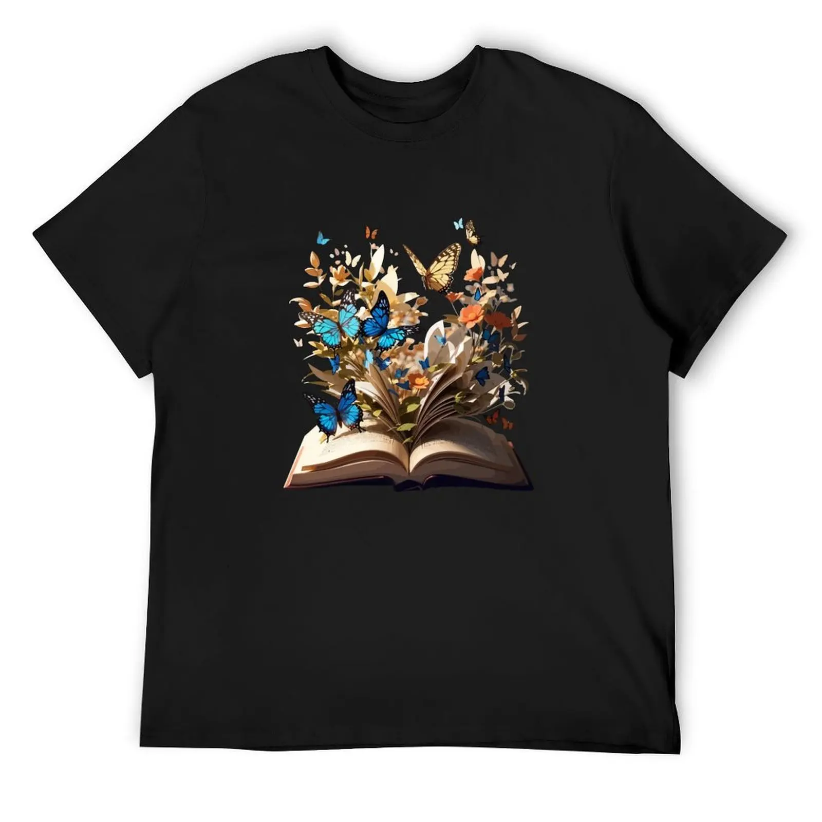 

Open Book With Flowers and butterflies T-Shirt customizeds graphic t shirt vintage men t shirts high quality