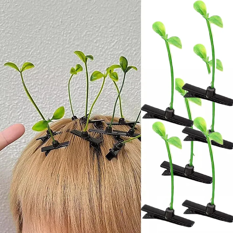 Creative Funny Little Bean Sprouts Grass Hair Clips for Girls Fashion Green Grass Bean Sprout Hairpins Plant Hair Accessories