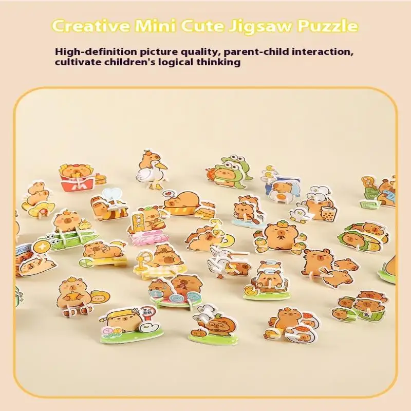 

30Pcs/Set Cartoon Animal Capybara Theme Paper Jigsaw Puzzle Toys Children's Paper 3D Capybara Shaped Favors For Birthday Party