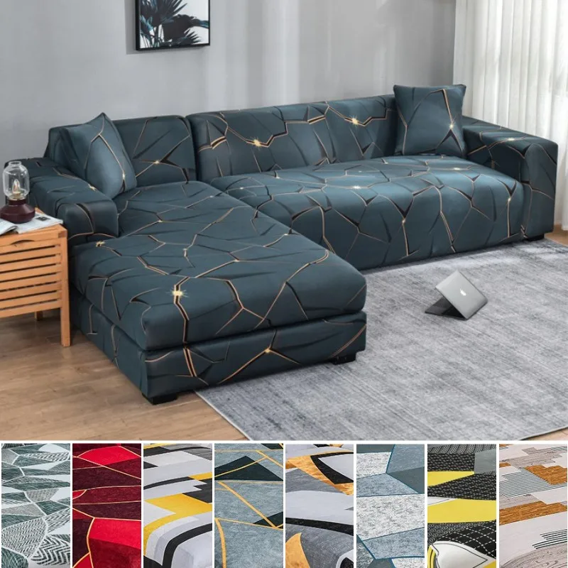 

Square lattice printed couch cover sofa cover elastic slipcovers for pets chaselong protector L shape anti-dust machine washable