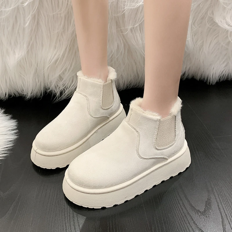 Ankle Boots de borracha grossa para mulheres, altura crescente, conforto, quente, andando, sapatos de algodão, ao ar livre, moda, inverno, novo