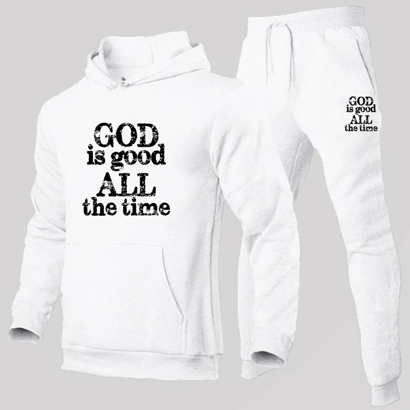 GOD IS GOOD ALL THE TIME Mens Suit Running Fitness Sportswear Casual Sweatshirt Mens Hoodie+Pants Jogging Sweatshirt Mens Suit