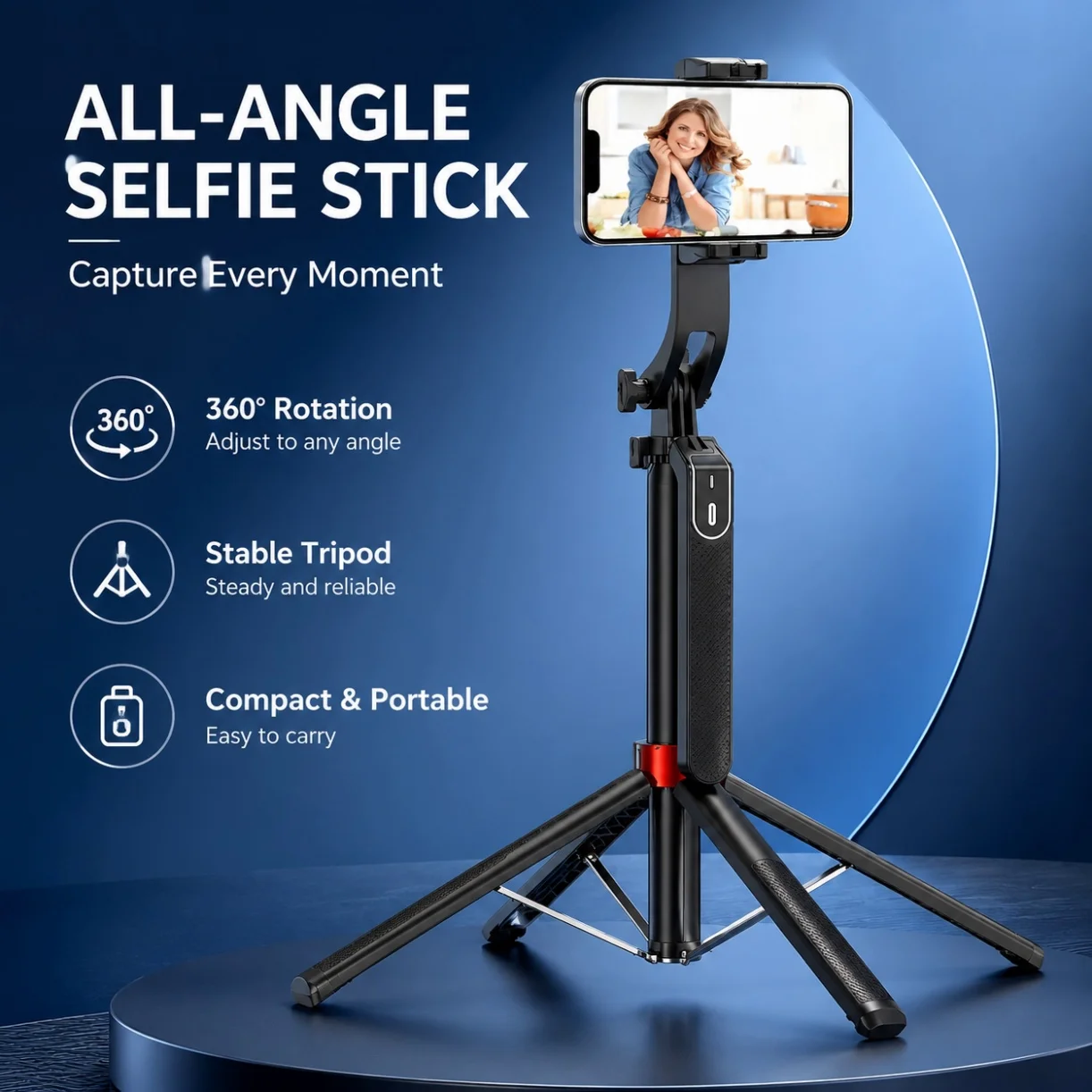 1Pc All Angle Selfie Stick Tripod 360° Rotation Handheld Stabilizer with Wireless Remote Portable Phone Holder for Video Vlog Shooting - Image 2