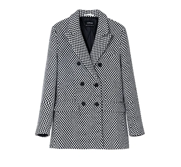 

Vintage houndstooth Blazer Double Breasted Suit Jacket Women Slim Coat