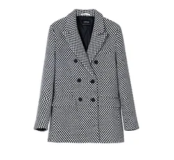 Vintage houndstooth Blazer Double Breasted Suit Jacket Women Slim Coat