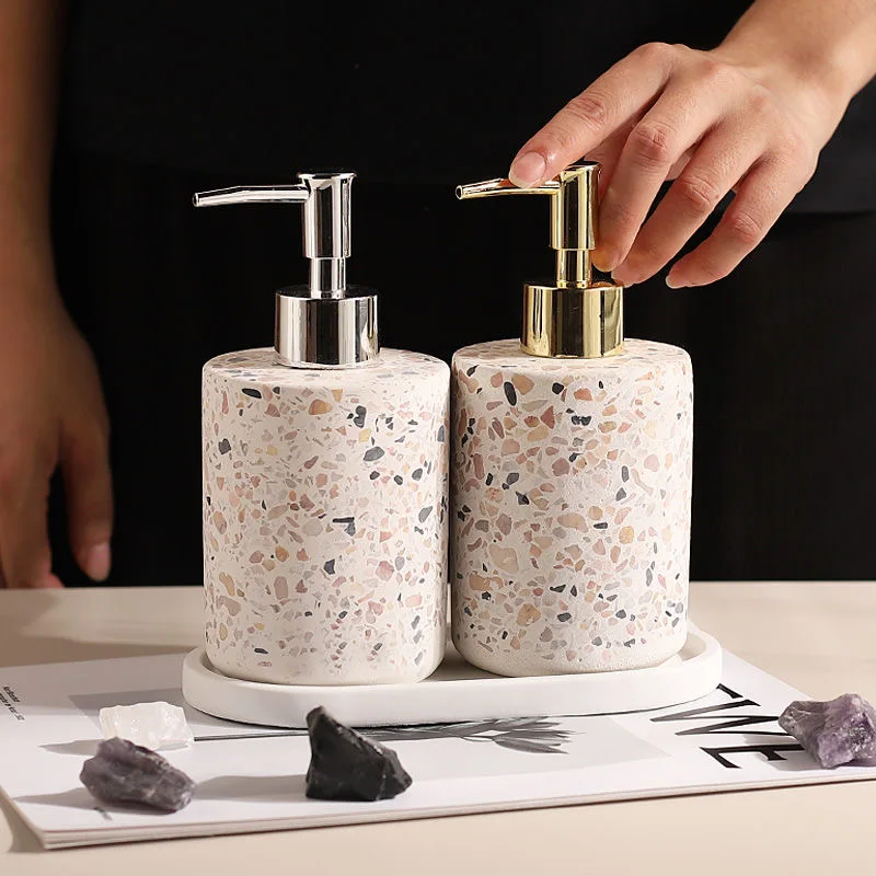 Nordic bathroom terrazzo lotion bottle shower gel hand sanitizer sub-bottling high-end hotel pressing bottle soap pump