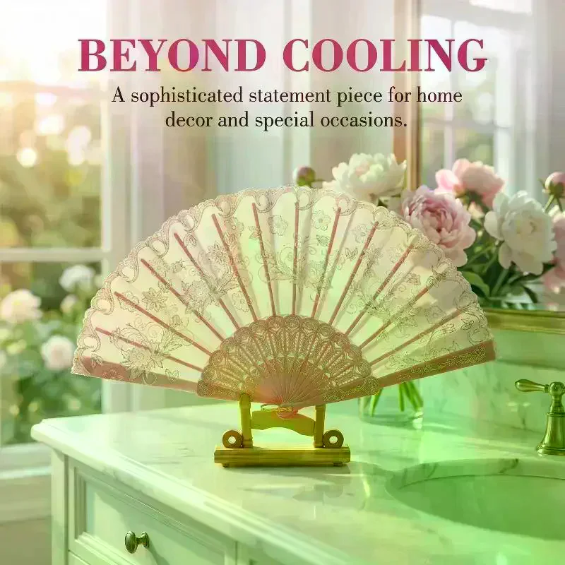 Vintage Folding Fan Chinese Style Dance Performance Hand Fans Gold Powder Plastic Fan Art Craft Gift Home Decor