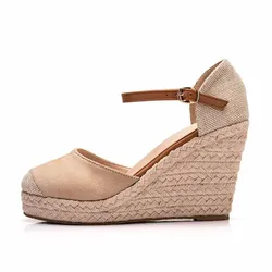 Women Shoes Suede Wedges High Ankle Sandals Round Toe Casual Shoes High Slope Round Head Sandals Dress Shoes