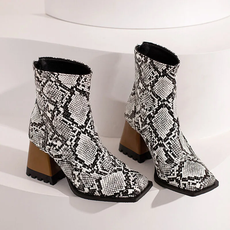 Large Size 34-43 Women Candy Color Heels Boots Faux Leather Fashion Ankle Boots Evening Party Winter Ladies Shoes WSH5430