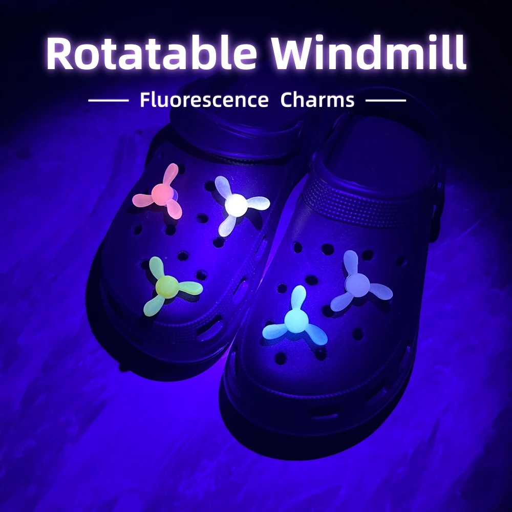 5pcs Rotating Windmill Shoe Charms For Fluorescence Clogs Garden Shoes Hole Shoes Decoration, DIY Accessories