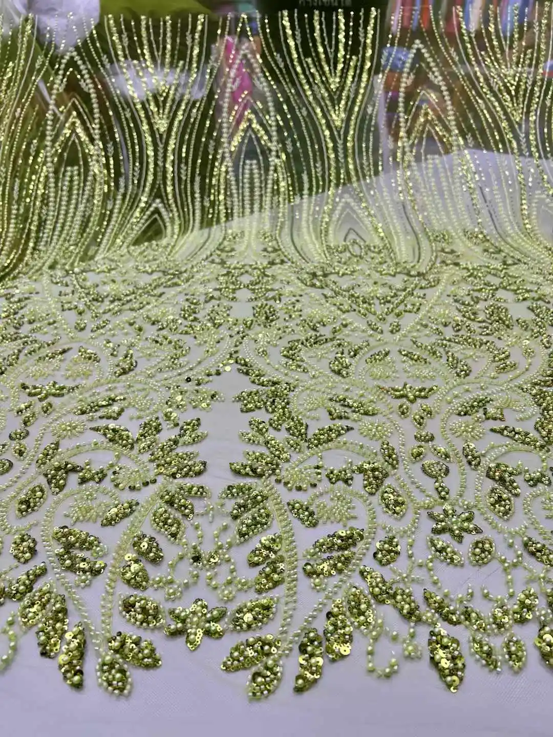 Elegant French Mesh Beads Embroidery orange Sequins Lace Fabric African Nigerian Beaded Lace Fabrics For Wedding Dresses Women - Image 5