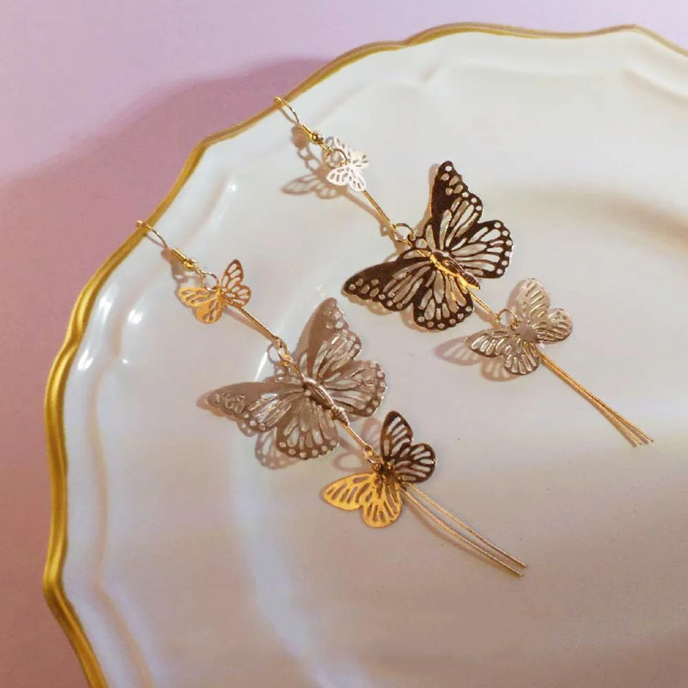 

1Pair Women Stylish Gold Long Dangle Tassel Earrings Big Bowknot Lightweight Fashion Jewelry Gift Tassel Earrings