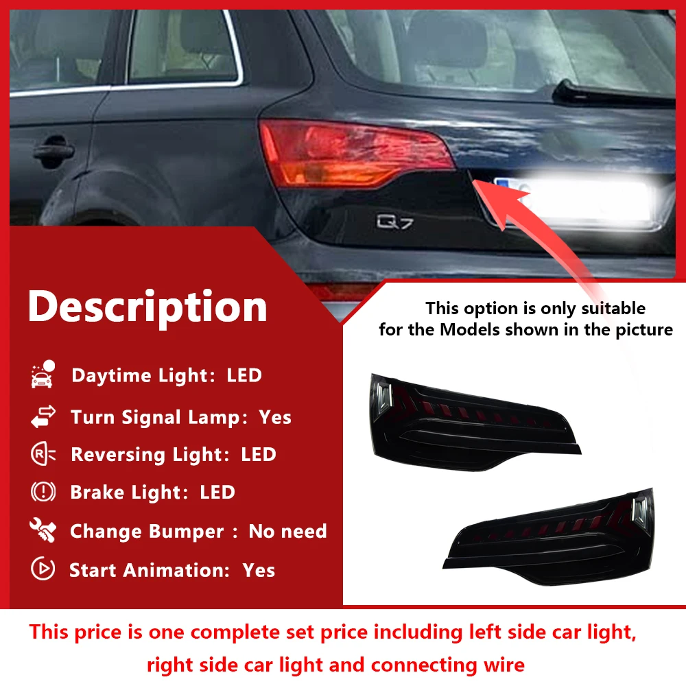 For Audi Q7 4L 2006-2015 Taillights Assembly Upgrade LED Accessories,Startup Effect,Streamer Turn Light,Plug and Play,Black-red image 3
