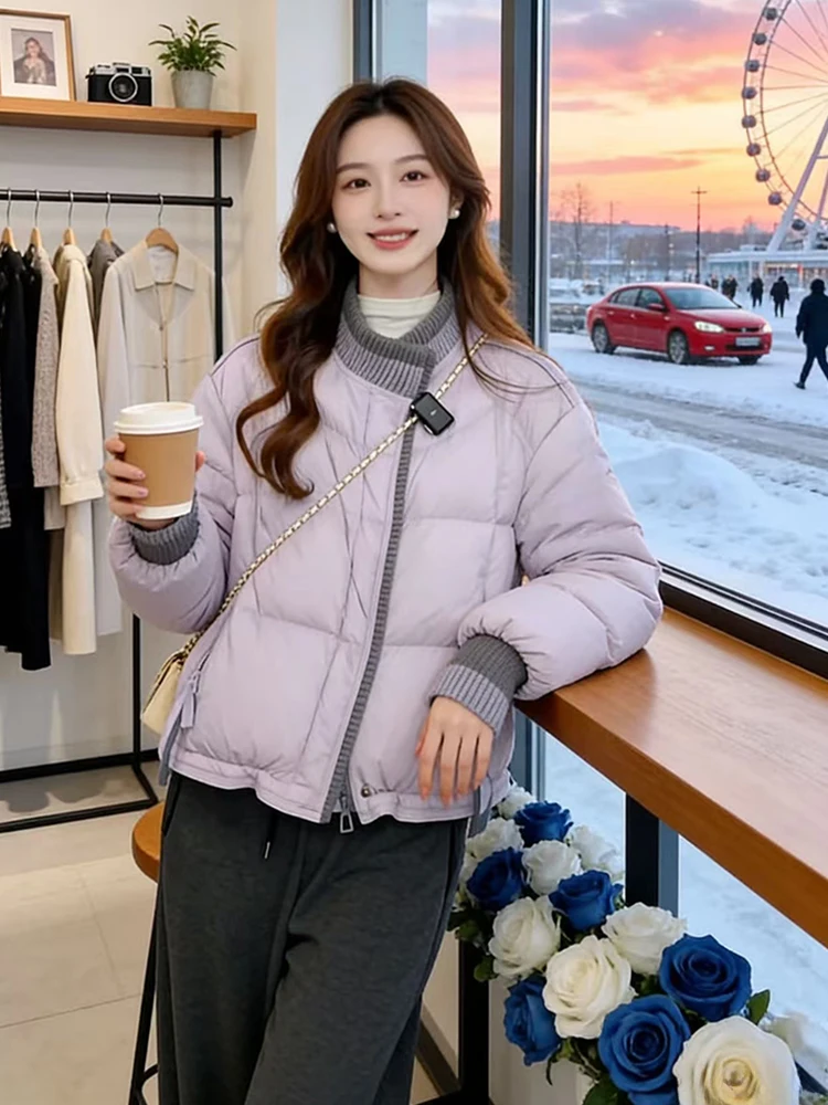 

Утепленное вязаное хлопковое пальто в стиле пэчворк для женщин: новая зимняя коллекция, омолаживающий эффект, очень красивое, с воротником-стойкой