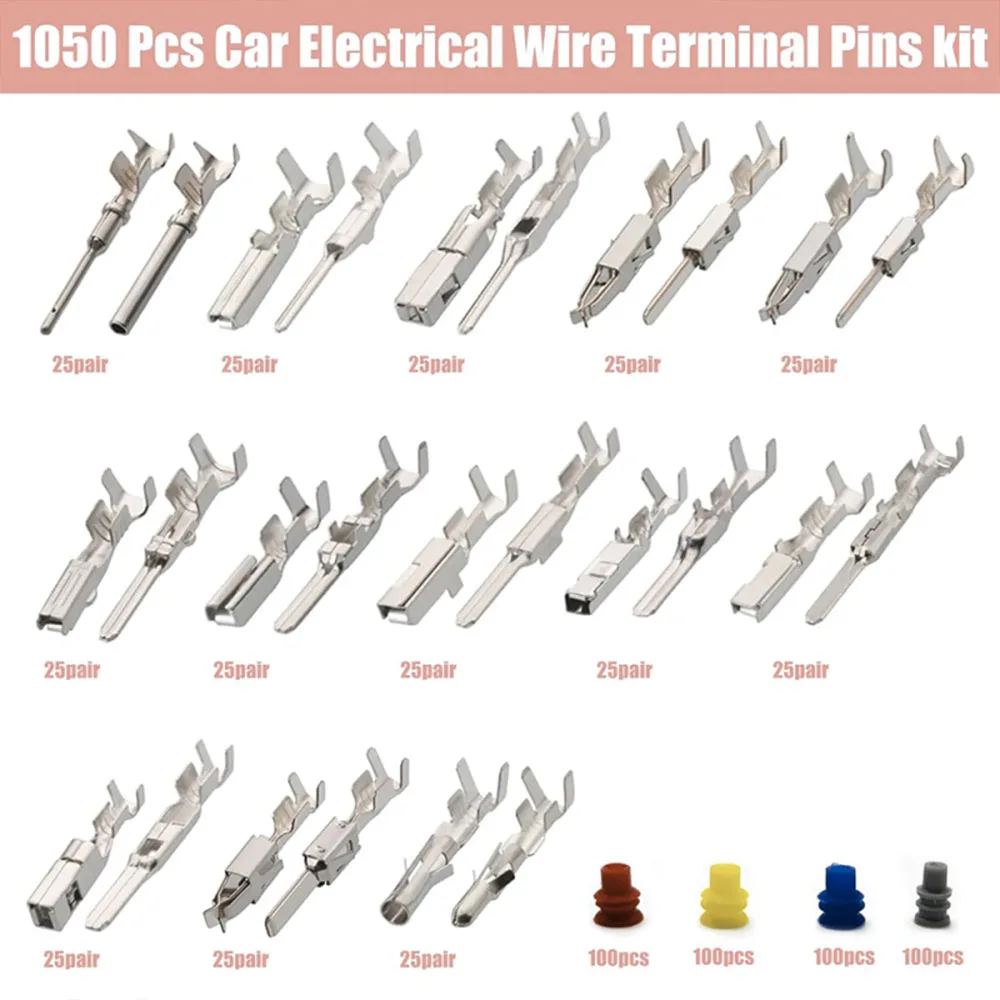 

1050Pcs-26Type Auto Electric Connector Pins,1/1.5/1.8/2.2/2.8/3.5mm Male Female Car Electrical Wire Terminal Pins Connector Kit