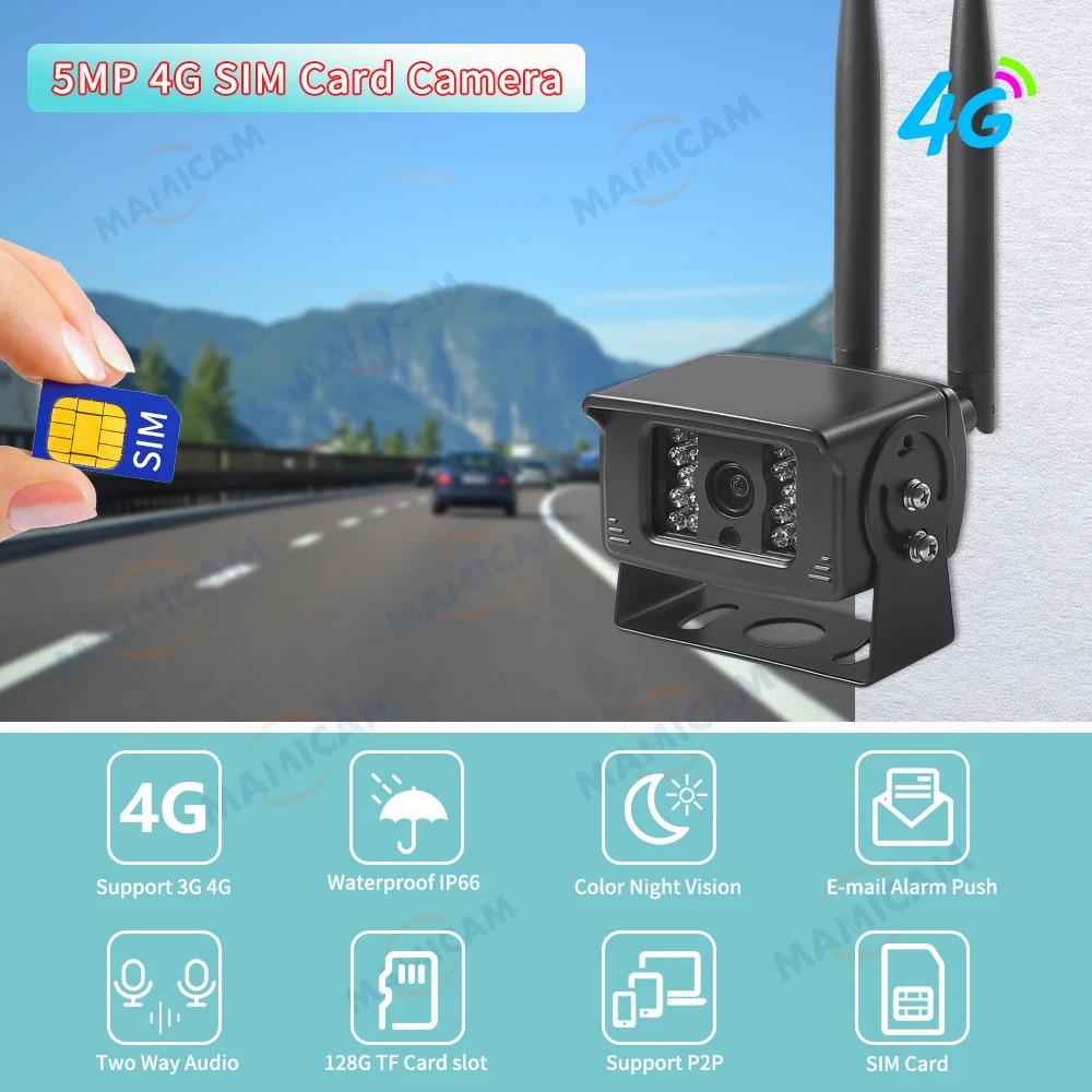 5MP HD Wifi kamera IP 4G karta SIM typu Bullet zewnętrzna kamera samochodowa 1080P bezpieczeństwo metalowa obudowa CCTV kamera monitorująca P2P