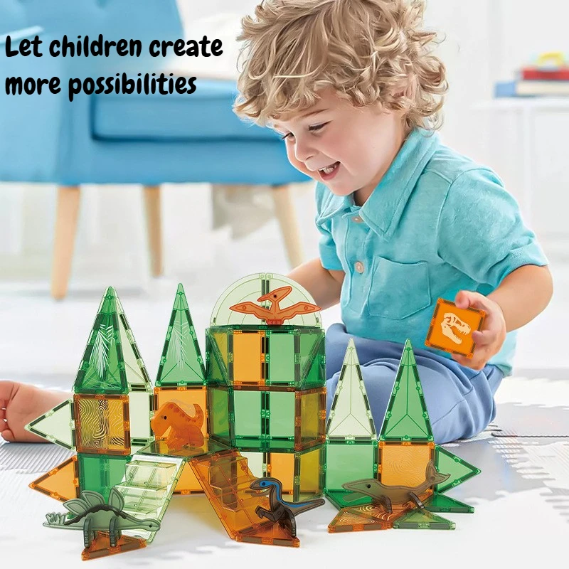 الإبداعية الملونة نافذة المغناطيسي ورقة الأطفال DIY ديناصور Worid المغناطيسي اللبنات الربط لغز لعبة هدية للأطفال