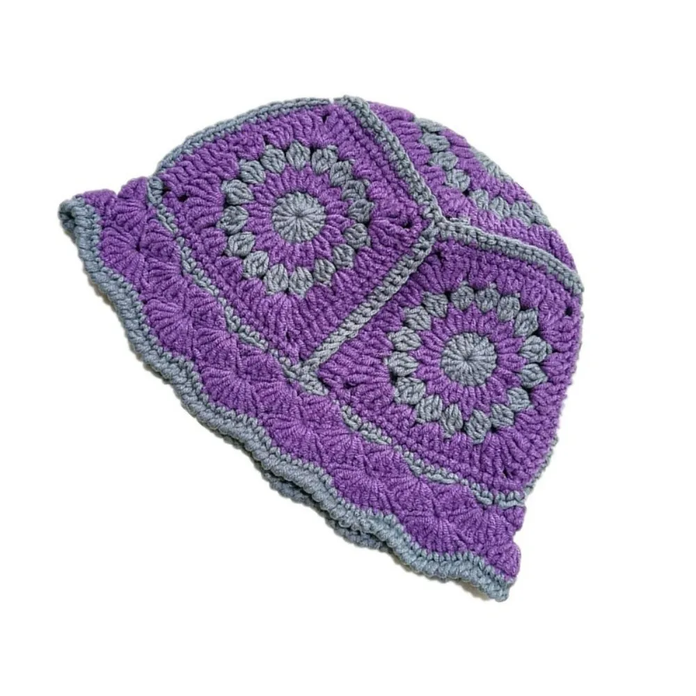 

Retro Fleece thread Knitted Fisherman Hat Hollow Korean Style Flower Sun Hat Bucket Hat Student