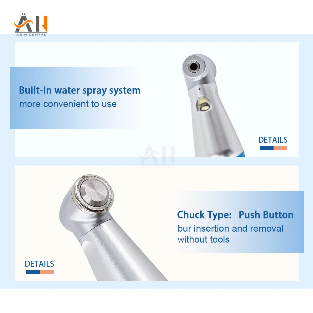 치과 저속 핸드피스 1:1 비율 콘트라 앵글 E-제너레이터, 내부 워터 스프레이, LED 라이트 핸드피스 치과 도구