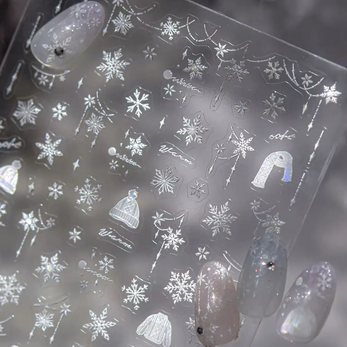 

Colorful Snowflakes Moon Feather Hat Snowman Star Winter Christmas Tree Santa Claus Crystal Ball Apple Nail Art Stickers Decals