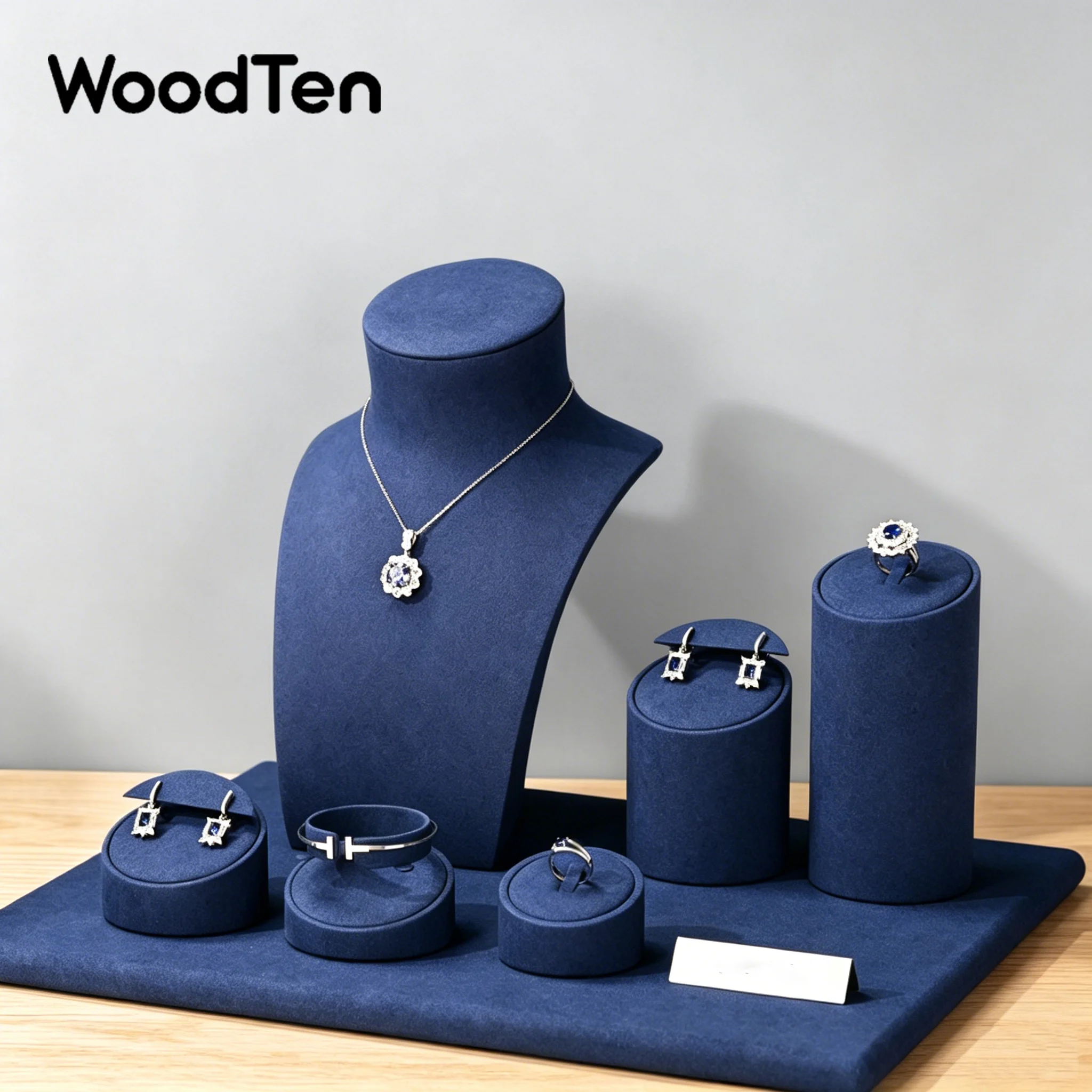 

WoodTen Blue Microfiber Jewelry Display Stands for Rings Earrings Necklaces Bracelets Premium Window Display Prop