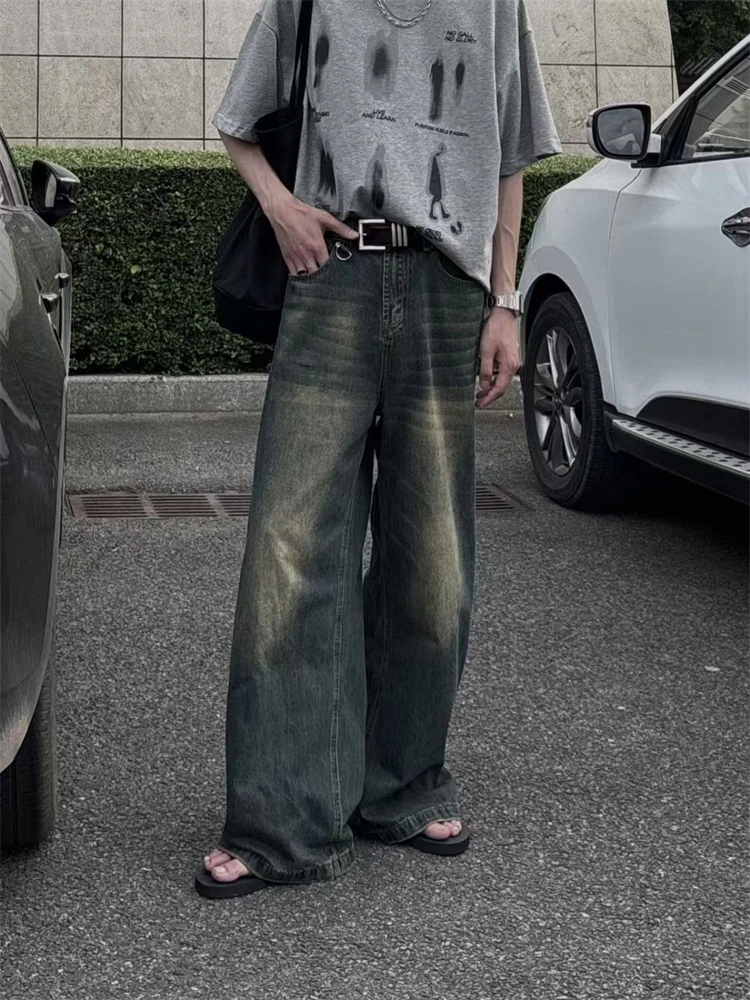 

Женские винтажные потертые широкие джинсы в стиле унисекс, уличная одежда для девочек, ковбойские брюки с высокой талией, повседневные прямые джинсовые брюки Y2K